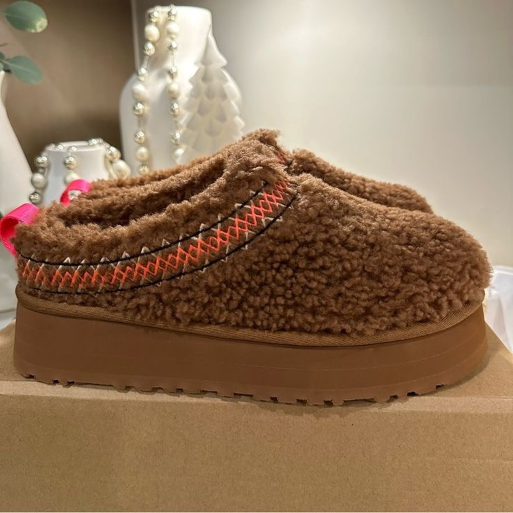 Fuzzy Teddy Platform Slippers